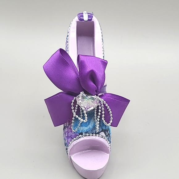Purple High Heel Shoe with Rhinestones & Flowers Trinket Box - Picture 2 of 5